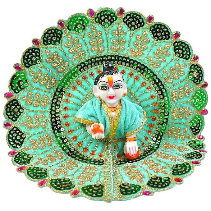 Kashyap G Poshak� Velvet Laddu Gopal Ji Dress | Winter Soft Warm Poshak with Stone Lace Border | Handmade Vastra for Thakur Ji Janmashtami Special